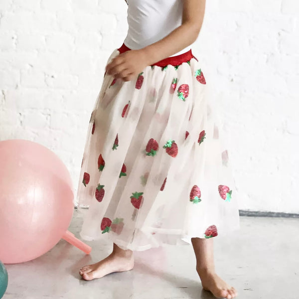 Petticoat-Rock mit Elastik-Bündchen Pailetten-Erdbeeren Universalgröße